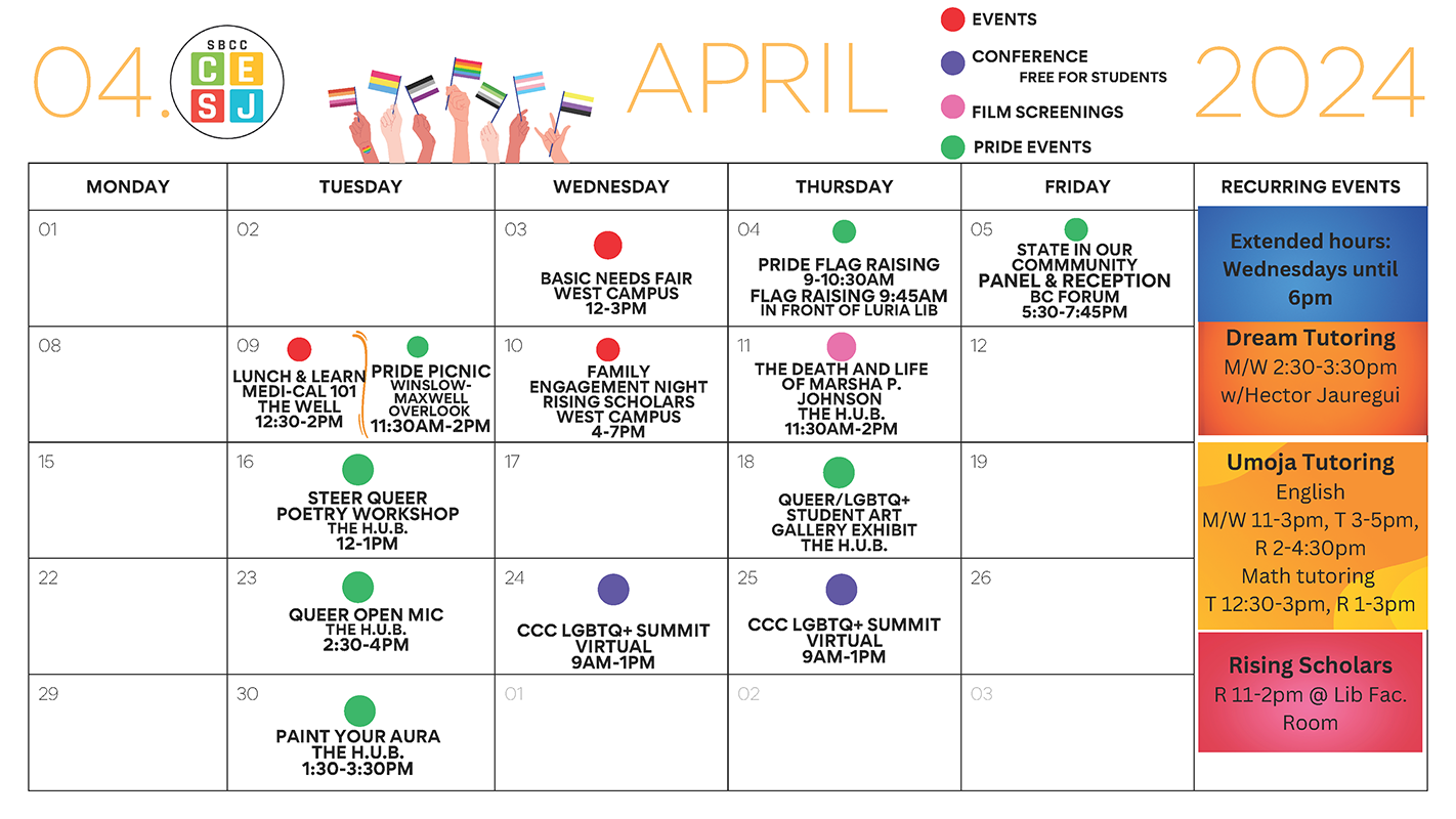 SBCC Pride month - full calendar of events - Click for PDF