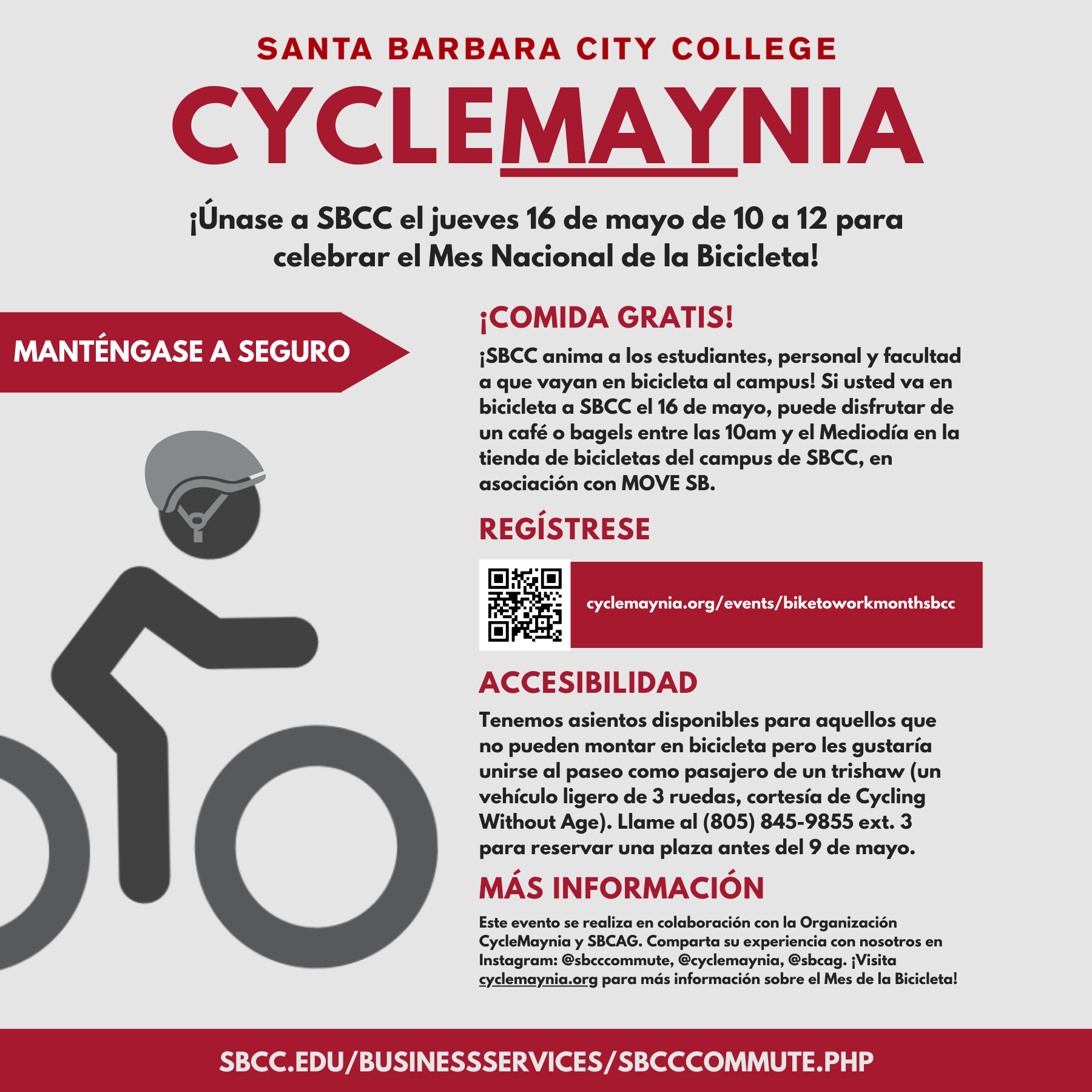 CycleMaynia en SBCC jueves 16 de mayo de 10 a. m. a mediodía